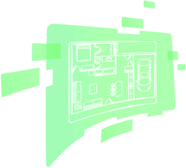 Holographic frame with house plan PNG, SVG