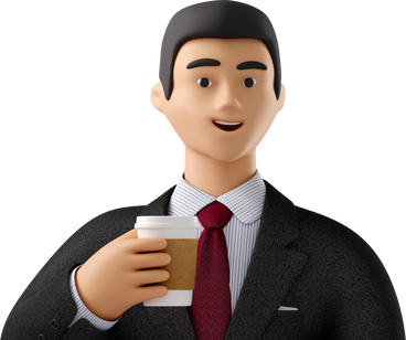 close up of businessman in black suit with paper coffee cup PNG, SVG