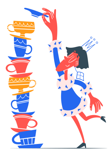 Woman building a stack of cups PNG, SVG