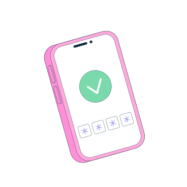 Pink phone and circle with check mark inside animated illustration in GIF, Lottie (JSON), AE