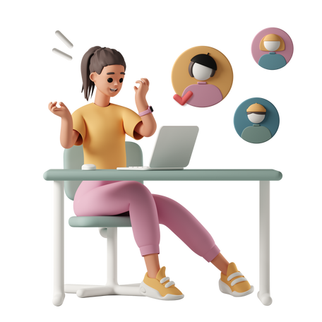 3D Recruiter woman having online interview Illustration in PNG, SVG