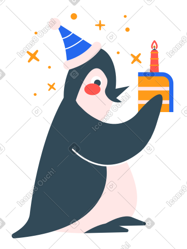 企鹅拿着一块生日蛋糕 PNG, SVG