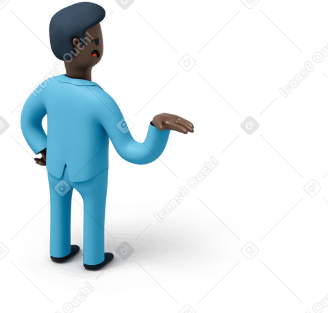 3D Back view of black man raising his hand up Illustration in PNG, SVG