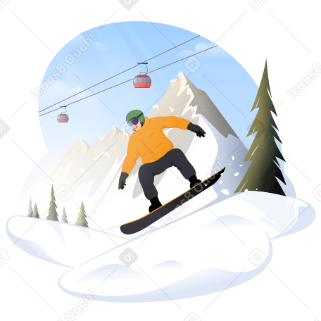 Сноубордист катается на сноуборде в горах в PNG, SVG