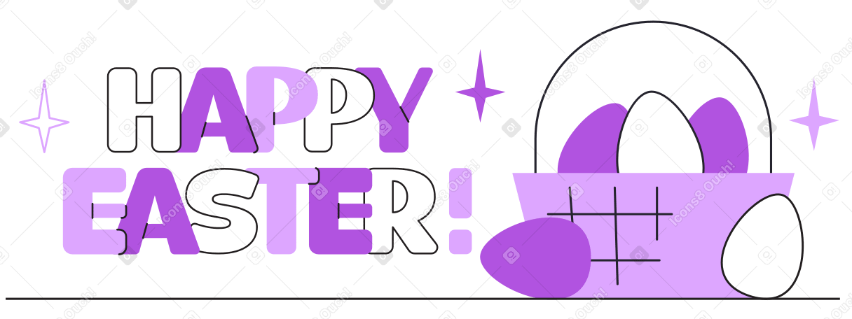 Надпись счастливой пасхи с текстом корзины пасхальных яиц в PNG, SVG