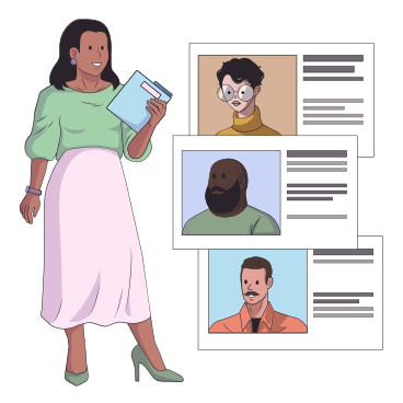 Woman recruiter choosing an employee from list of candidates PNG, SVG