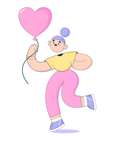 Женщина танцует с воздушным шаром в форме сердца в PNG, SVG