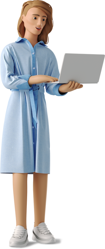 non-binary person standing with a laptop PNG, SVG