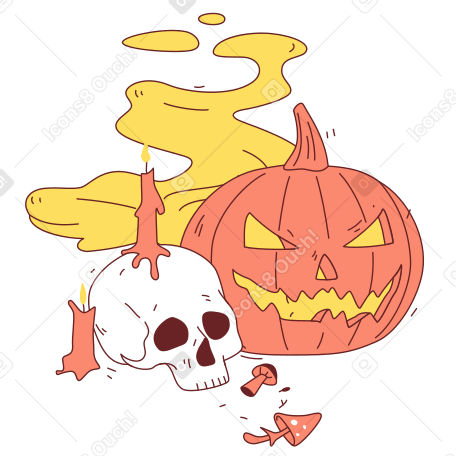 Halloween pumpkin, skull and candles  PNG, SVG