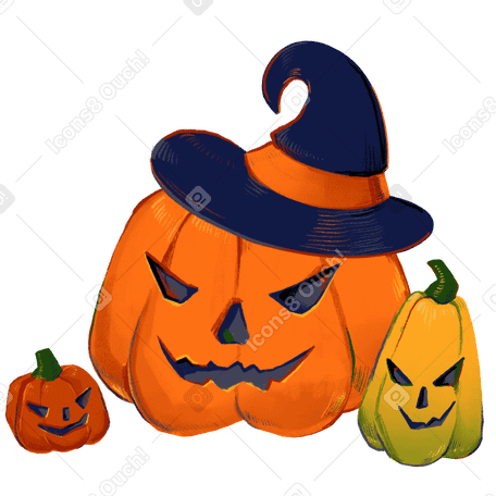 three pumpkins with different faces PNG, SVG