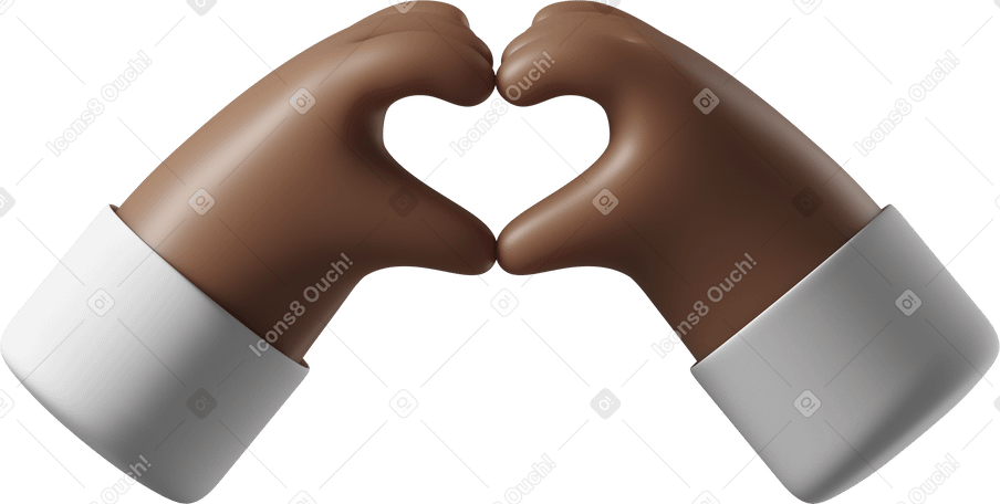 3D 심장 기호를 보여주는 짙은 갈색 피부 손 PNG, SVG