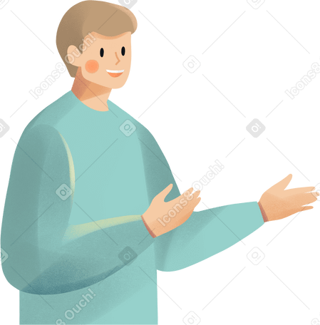young man gesturing with his hands Illustration in PNG, SVG
