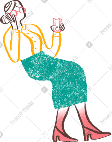 戴眼镜的女上班族坐在电话旁 PNG, SVG