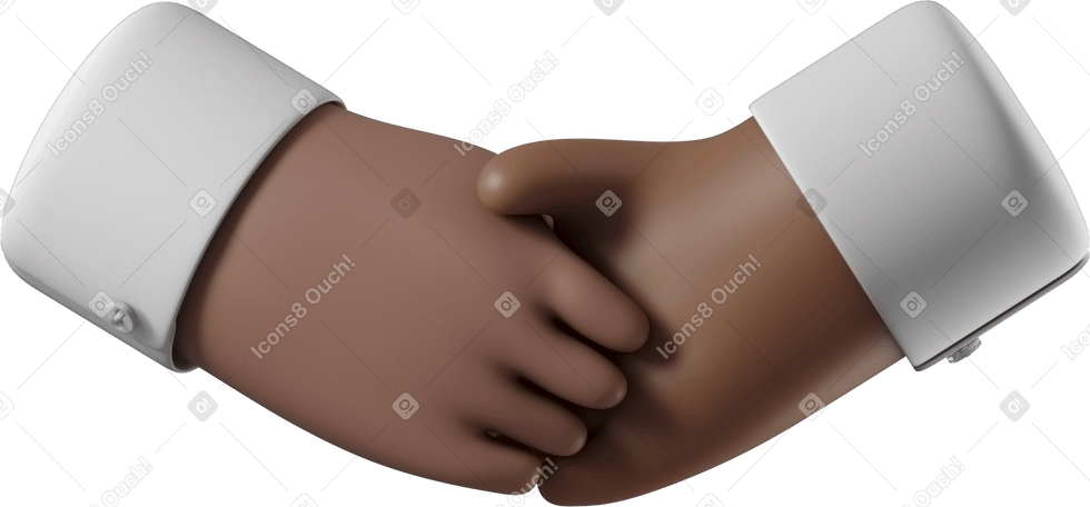 3D Handshake of brown skin and dark brown skin hands PNG, SVG