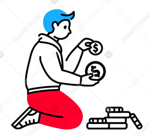 Man sorts coins Illustration in PNG, SVG