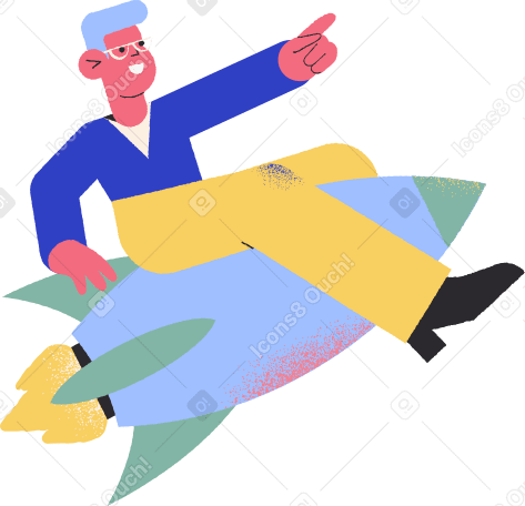 man is sitting on a flying rocket PNG, SVG
