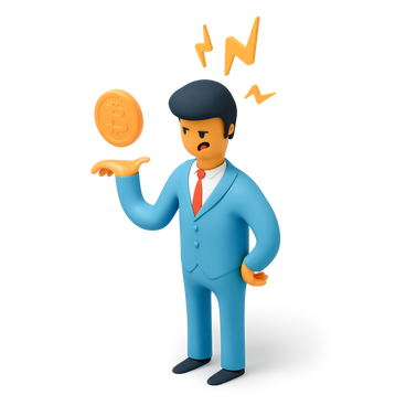 Stressed business man with bitcoin coin PNG, SVG