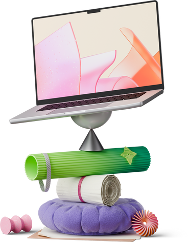 Laptop on top of abstract figures PNG, SVG