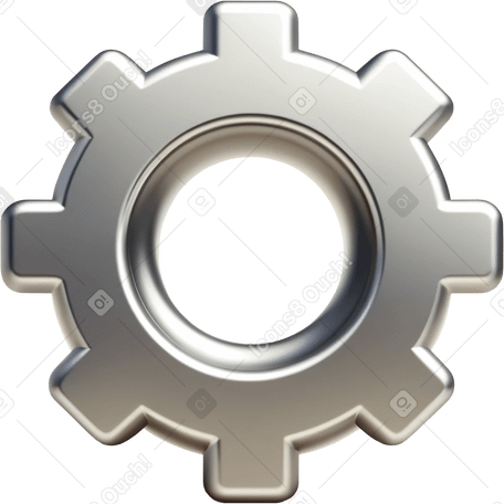 3D silver gear PNG, SVG