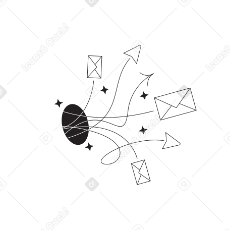 Letters and arrows flying out of a black hole Illustration in PNG, SVG
