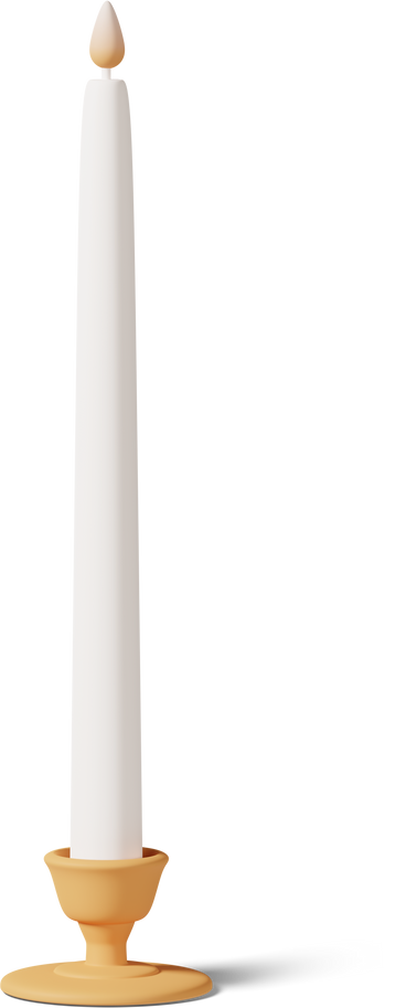 tall lit candle in orange candlestick PNG, SVG