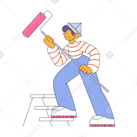 Man painting the wall with a roller Illustration in PNG, SVG