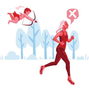 Woman running away from cupid because of unwanted love PNG, SVG