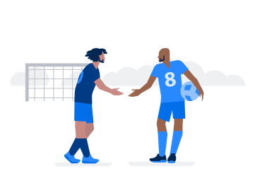 Мужчины-футболисты приветствуют друг друга рукопожатием на поле в PNG, SVG
