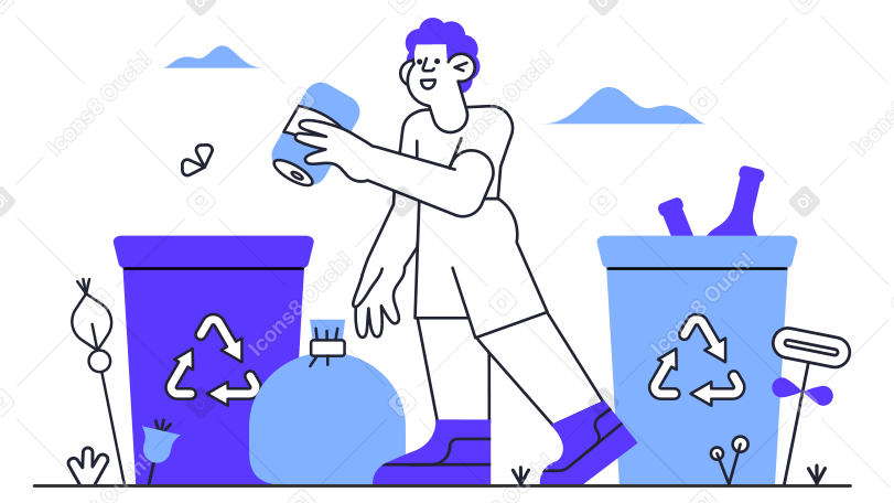 Мужчина сортирует мусор в PNG, SVG