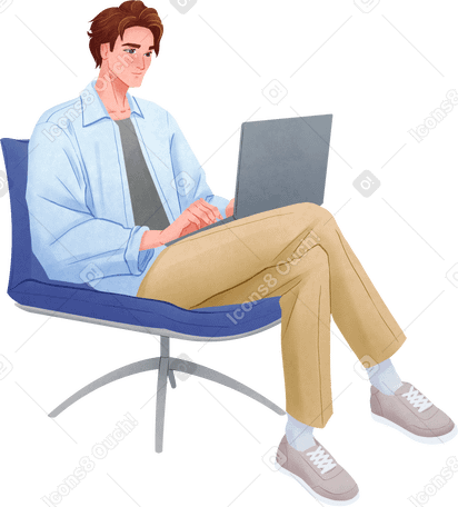 man sitting in chair with laptop PNG, SVG