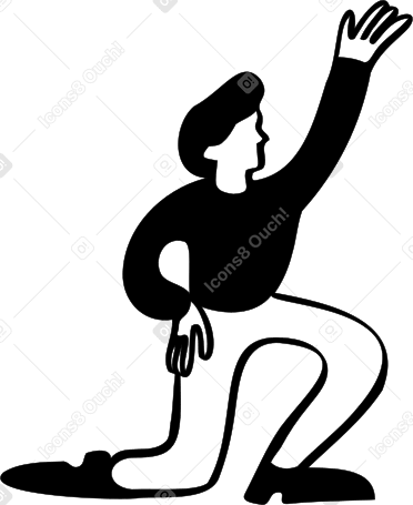 Мужчина на одном колене с поднятой рукой в PNG, SVG