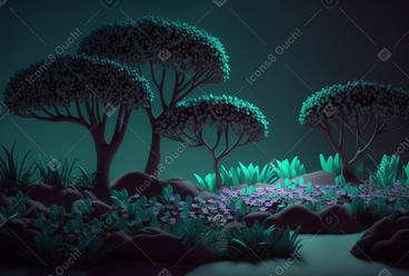 3d奇幻夜森林背景 PNG, SVG