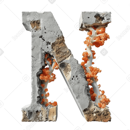 Бетонная буква n с кораллами в PNG, SVG