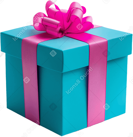 blue gift box with pink bow PNG, SVG