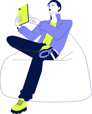 junger mann sitzt in einem sitzsack mit einem gerät PNG, SVG