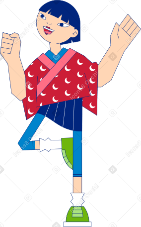 happy girl standing on one leg Illustration in PNG, SVG