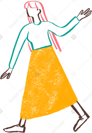 woman with long pink hair walking with her hand raised Illustration in PNG, SVG