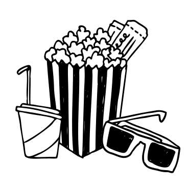 Popcorn, bibite gassate, biglietti per il cinema e occhiali 3d PNG, SVG