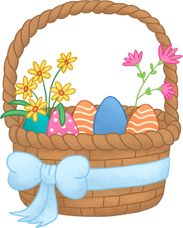 Basket with easter eggs and flowers в PNG, SVG