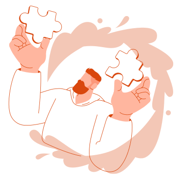 Man with puzzle pieces managing business process PNG, SVG