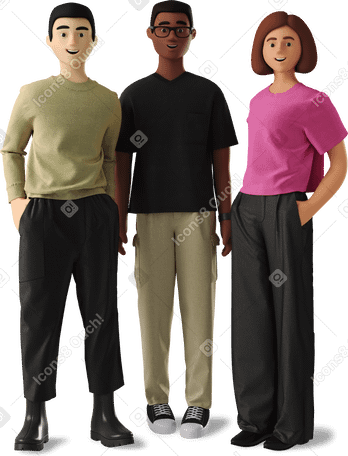 3D young people in casual clothes standing PNG, SVG