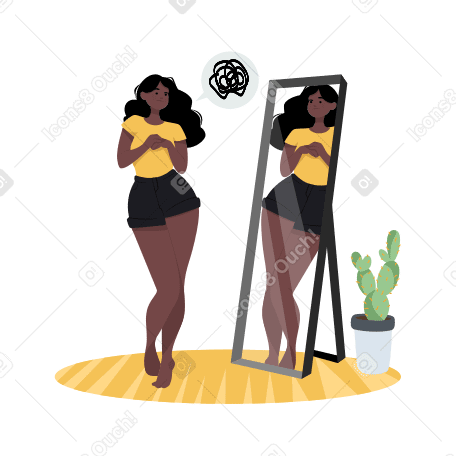 Reflection in the mirror of a woman dissatisfied with herself Illustration in PNG, SVG
