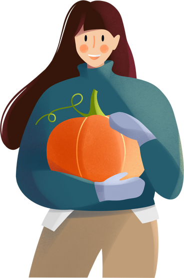 Young woman holding a pumpkin в PNG, SVG