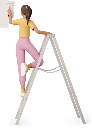 young woman painting the wall with a paint roller PNG, SVG
