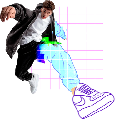 Young man jumping into vr PNG, SVG