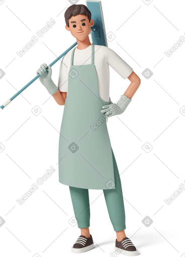 Young man with floor cleaning PNG, SVG