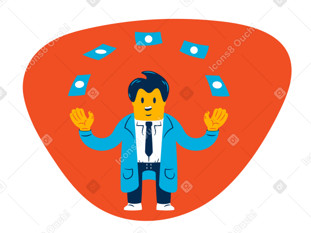 Mann im mantel jongliert mit geldscheinen PNG, SVG