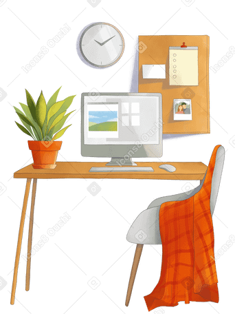 Workplace with computer Illustration in PNG, SVG
