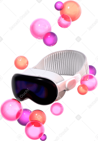 3D pro vr headset with floating glass spheres PNG, SVG