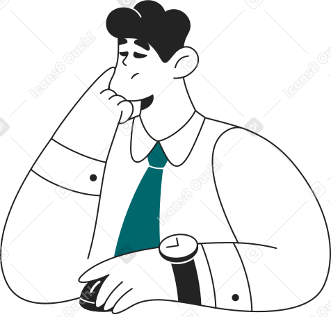 pensive man with a computer mouse Illustration in PNG, SVG